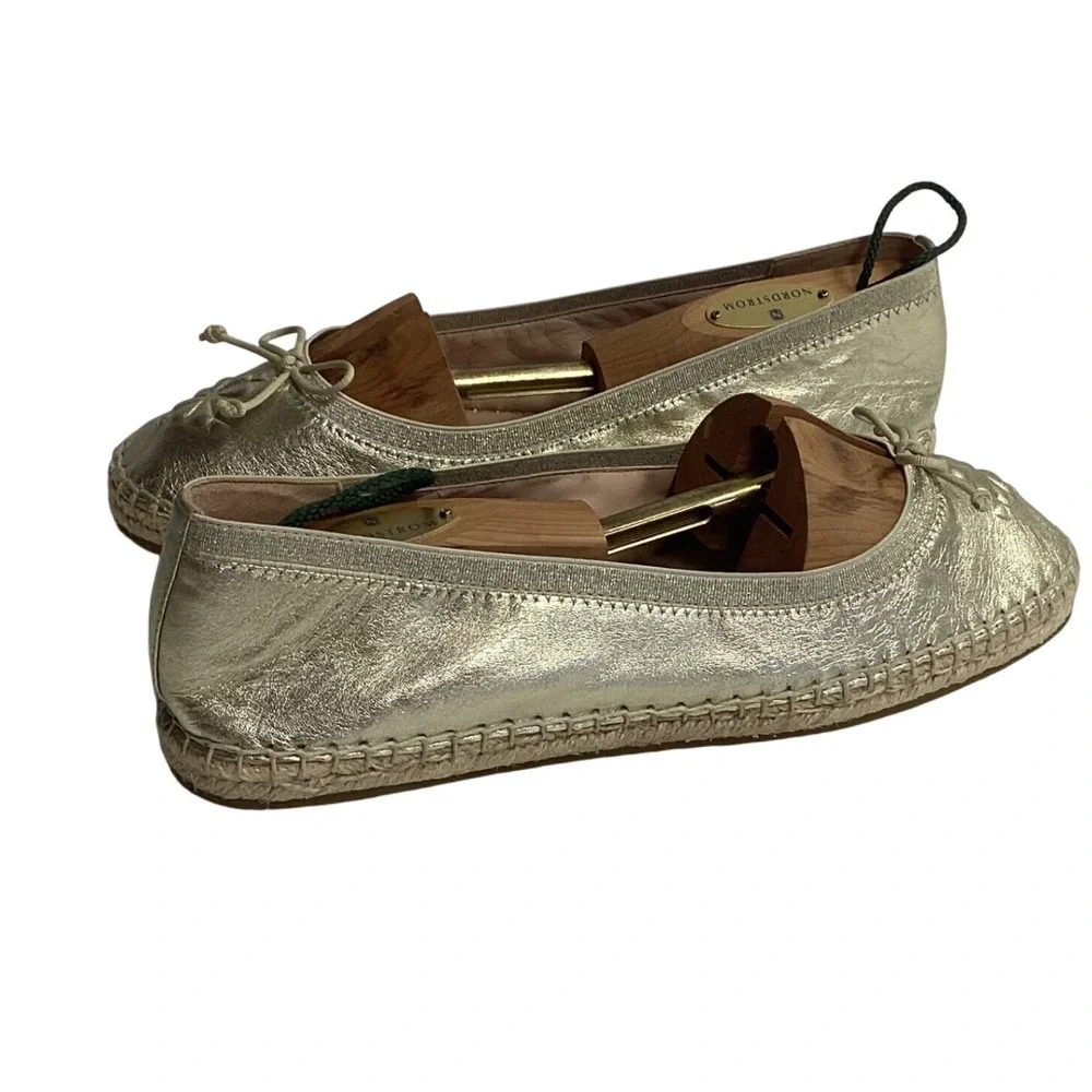 Kate‎ Spade Clubhouse Gold Espadrille Flats Flower Detail Slip On Shoes Size 9
